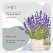 Paarse Lavendel Bloemen Huwelijk Bedankt Vierkante Sticker (Voorkant)