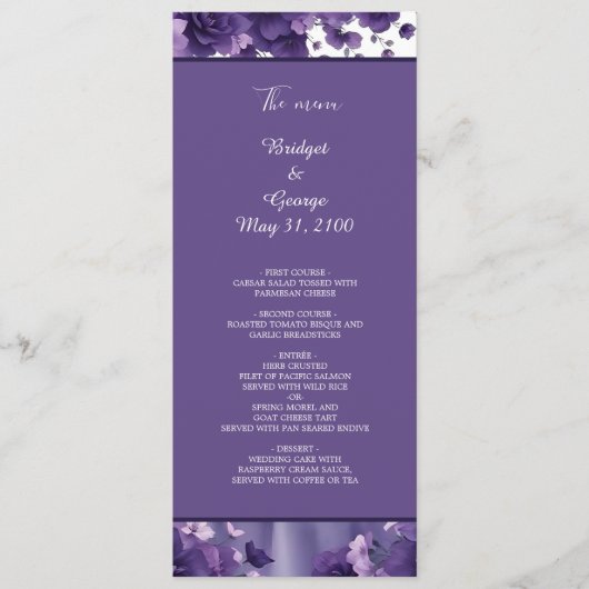 paarse & Lavendel Bloemen Huwelijk Esthetisch Programmakaart (Voorkant)