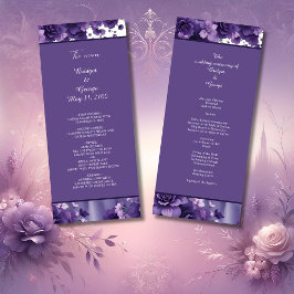 paarse & Lavendel Bloemen Huwelijk Esthetisch Programmakaart