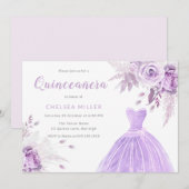 Paarse Lavendel Bloemen & Jurk Quinceanera Party Kaart (Voorkant / Achterkant)