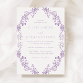  Paarse Lavendel Bloemen Krans Huwelijk Kaart