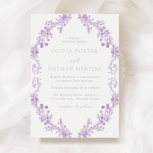  Paarse Lavendel Bloemen Krans Huwelijk Kaart