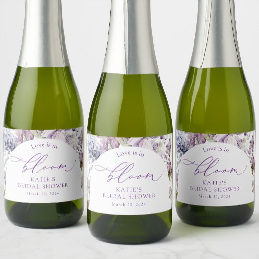 Paarse + Lavendel Bloemen Mini Champagne Label Sparkling Wijnetiket