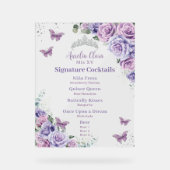Paarse Lavendel Bloemen Quinceanera Bar Drink Menu Acryl Bord (Voorkant)