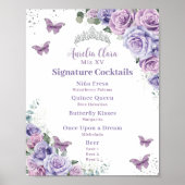 Paarse Lavendel Bloemen Quinceanera Bar Drink Menu Poster (Voorkant)