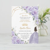 Paarse Lavendel Bloemen Quinceañera Dama Voorstel Kaart (Staand voorkant)
