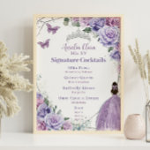 Paarse Lavendel Bloemen Quinceanera Drink Menu Poster
