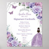 Paarse Lavendel Bloemen Quinceanera Drink Menu Poster (Voorkant)