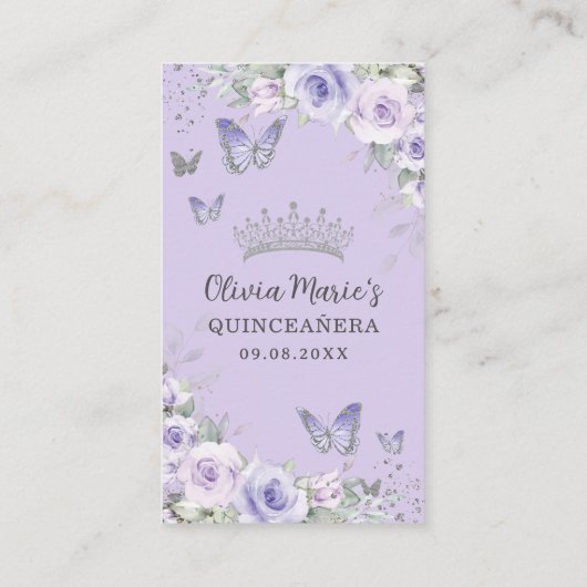 Paarse Lavendel Bloemen Quinceanera Gift Registry Informatiekaartje (Achterkant)