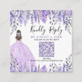 Paarse Lavendel Bloemen Quinceanera QR Code RSVP Informatiekaartje (Voorkant)