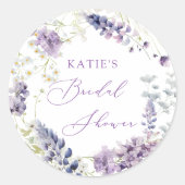 Paarse + Lavendel Bloemen Ronde Sticker (Voorkant)