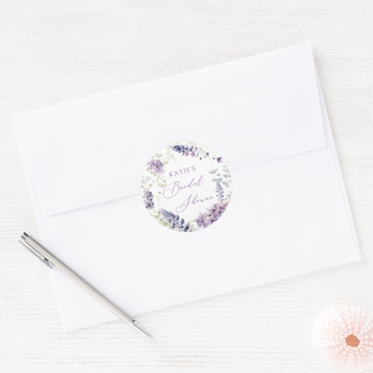 Paarse + Lavendel Bloemen Ronde Sticker (Envelop)