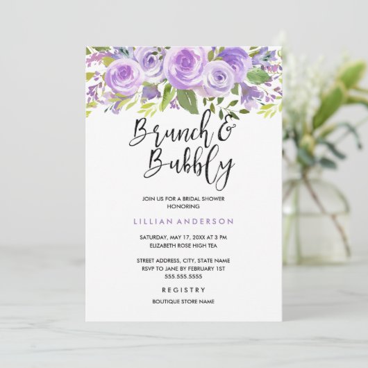 Paarse Lavendel Bloemen Roos Brunch en Bubble Kaart (Staand voorkant)