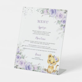 Paarse Lavendel Bloemen Schattigee Leeuw Baby show Reclamebord Met Voetstuk