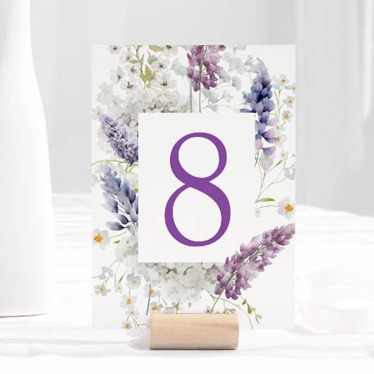 Paarse + Lavendel Bloemen Tafel Nummer Kaart