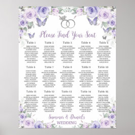 Paarse Lavendel Bloemen Trouwringen Zitting Grafie Poster