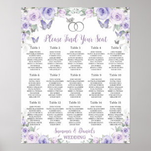 Paarse Lavendel Bloemen Trouwringen Zitting Grafie Poster