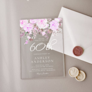 Paarse Lavendel Bloemen Vrouwen 60ste Verjaardagsf Acryl Uitnodigingen