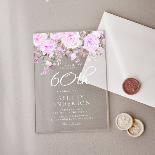 Paarse Lavendel Bloemen Vrouwen 60ste Verjaardagsf Acryl Uitnodigingen