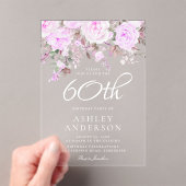 Paarse Lavendel Bloemen Vrouwen 60ste Verjaardagsf Acryl Uitnodigingen (Insitu (Draagbaar))