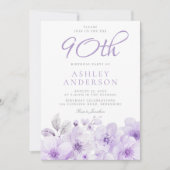 Paarse Lavendel Bloemen Waterverf 90ste Verjaardag Kaart (Voorkant)