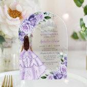 Paarse Lavendel Bloemen Zilver Quinceañera Sweet 1 Acryl Uitnodigingen