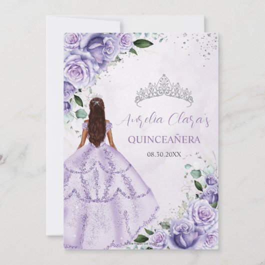 Paarse Lavendel Bloemen Zilver Quinceanera Sweet 1 Bedankkaart (Achterkant)