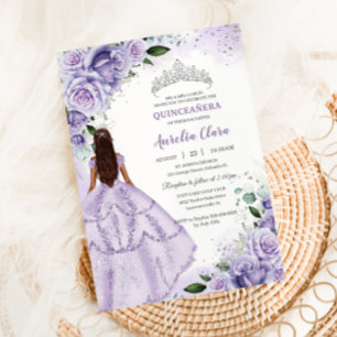 Paarse Lavendel Bloemen Zilver Quinceañera Sweet 1 Kaart