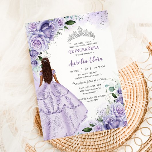 Paarse Lavendel Bloemen Zilver Quinceañera Sweet 1 Kaart