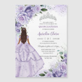 Paarse Lavendel Bloemen Zilver Quinceañera Sweet 1 Magnetische Uitnodiging (Voorkant)