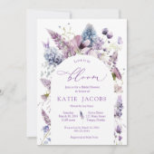 Paarse + Lavendel bloemenbruids doucheuitnodiging Kaart (Voorkant)