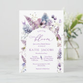 Paarse + Lavendel bloemenbruids doucheuitnodiging Kaart (Staand voorkant)