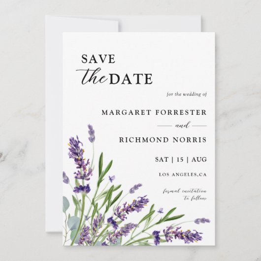 Paarse Lavendel bloemenbruiloft Save the Date Kaart (Voorkant)
