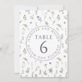 Paarse lavendel bloemenbruiloft tafel nummers kaart (Voorkant)