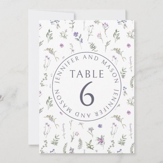 Paarse lavendel bloemenbruiloft tafel nummers kaart (Voorkant)