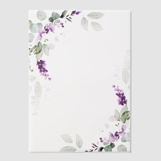 Paarse Lavendel Bloemengroen Vellum Overlay Uitnodigingen (Voorkant)