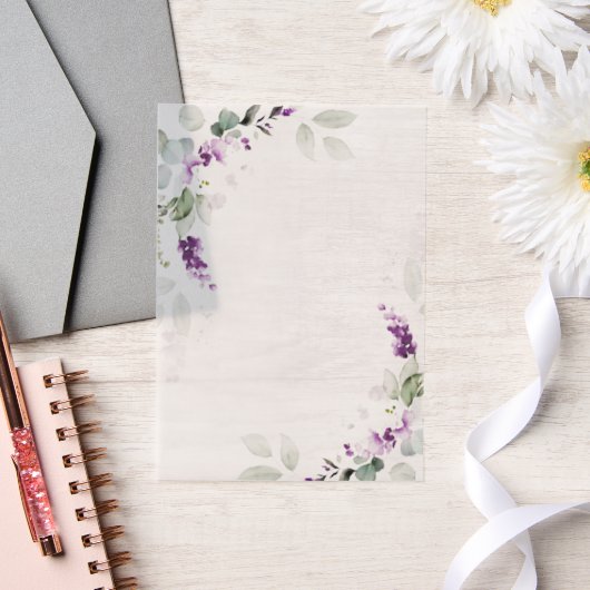 Paarse Lavendel Bloemengroen Vellum Overlay Uitnodigingen (Huwelijk)