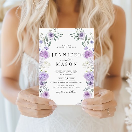 Paarse lavendel bloemenkrans Boho bruiloft Kaart