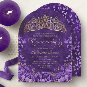 Paarse lavendel bloemenkroon Quinceanera Kaart