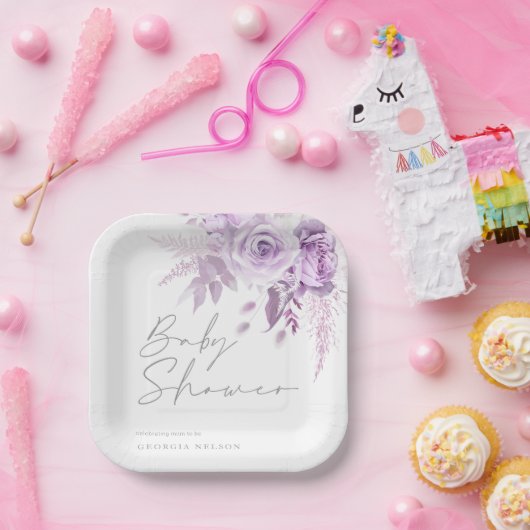 Paarse lavendel bloemenmooi Baby shower Papieren Bordje (Feest)