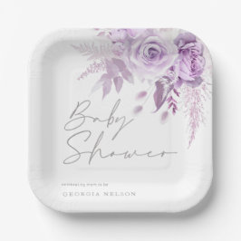 Paarse lavendel bloemenmooi Baby shower Papieren Bordje