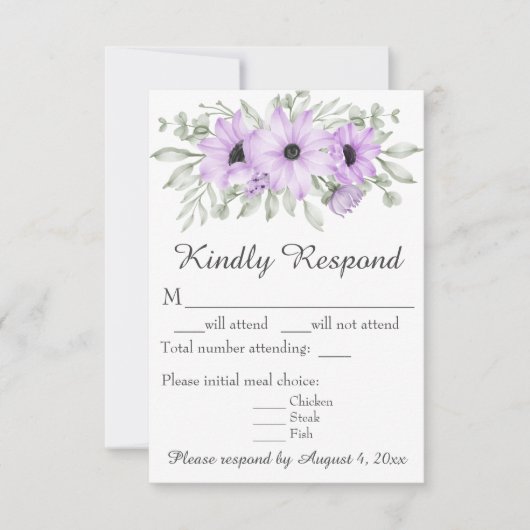 Paarse Lavendel Bloemenscript Huwelijk RSVP Kaart (Voorkant)