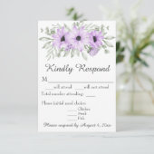 Paarse Lavendel Bloemenscript Huwelijk RSVP Kaart (Staand voorkant)