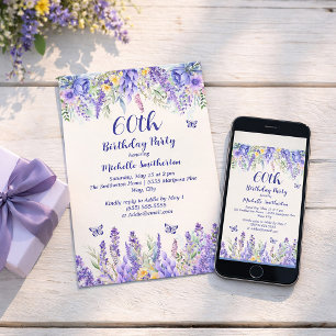 Paarse Lavendel Bloementuin Feest 60e Verjaardag Kaart