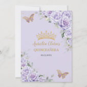 Paarse lavendel bloemenvlinder gouden quinceanera kaart (Achterkant)