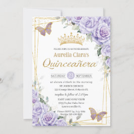 Paarse lavendel bloemenvlinder gouden quinceanera kaart