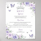 Paarse Lavendel Bloemenvlinder Quinceañera Menu Poster (Voorkant)