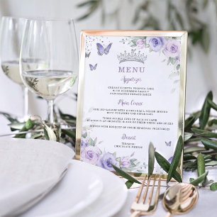 Paarse Lavendel Bloemenvlinder Quinceañera Menu Poster
