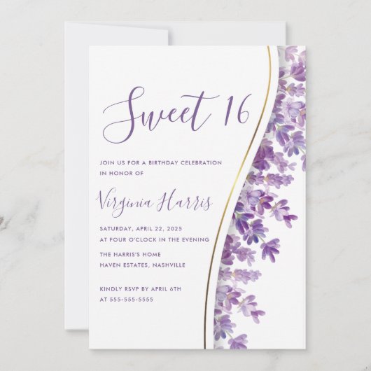 Paarse lavendel bloemenzoet zestien 16 jaar kaart (Voorkant)