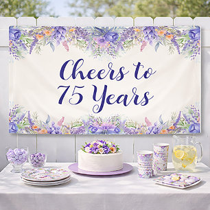 Paarse Lavendel Bloemige 75e Verjaardag Spandoek